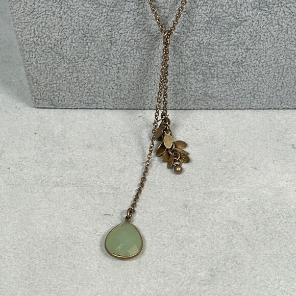 J. Crew Necklace Charm Fringe Tassel Green Crystal Gold Tone 40" Jewelry - Picture 1 of 8